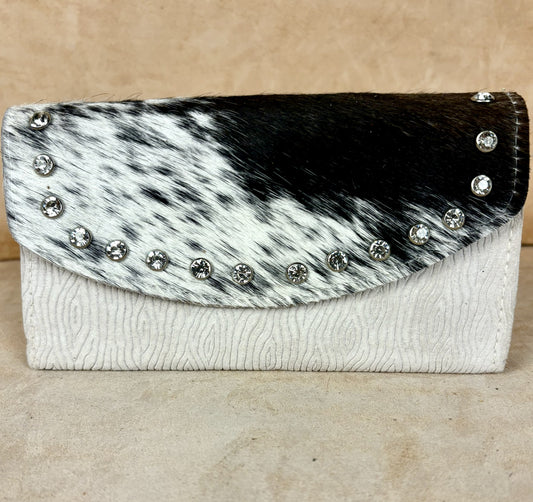 Masih Studio Arman Eclipse Wallet black and white cowhide leather wallet with stud detailing.