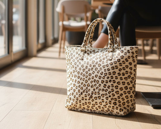 Savara leopard hair leather handbag front view