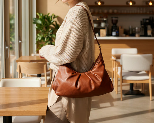 Luma leather shoulder bag front view